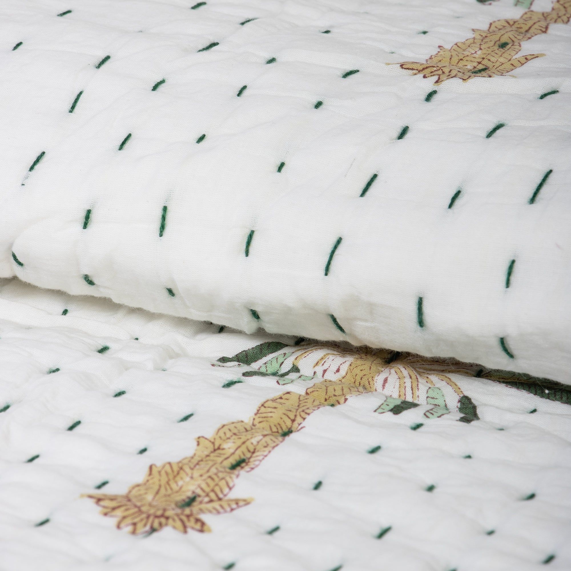 Palm Tree Print Jaipuri Block Print Kantha Quilt